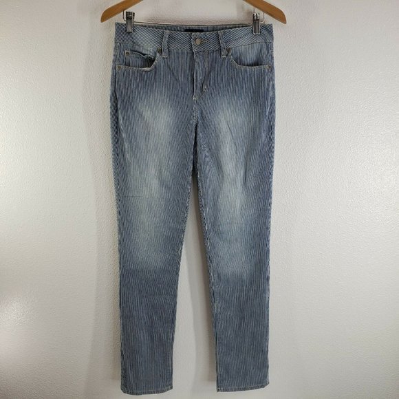 NYDJ Womens Jeans Legging Ankle Skinny Blue White Stripe Lift Tuck‎ Size 4 - Picture 3 of 12